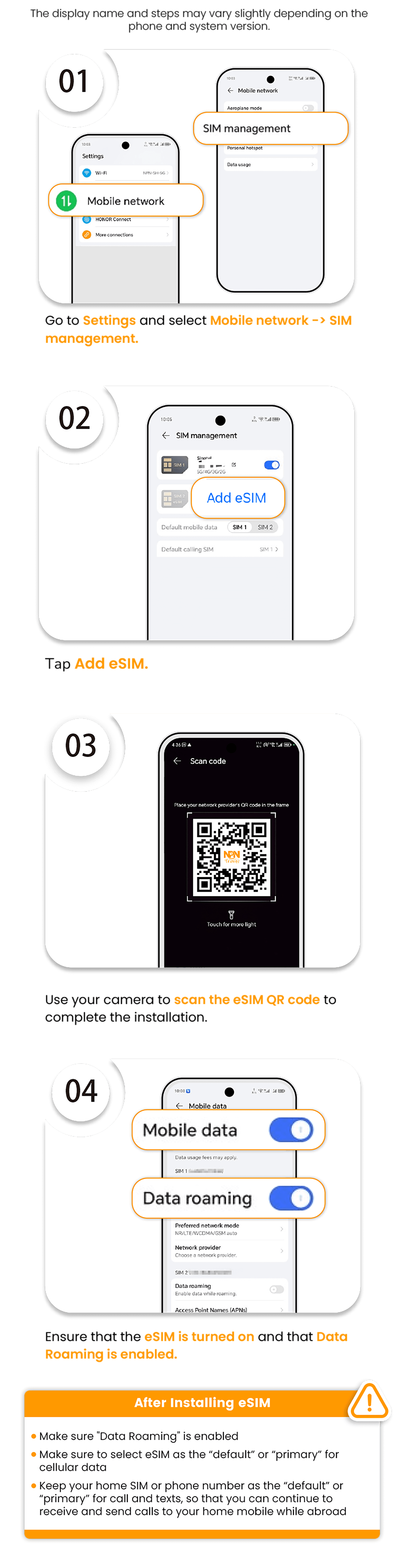 Android eSIM installation steps