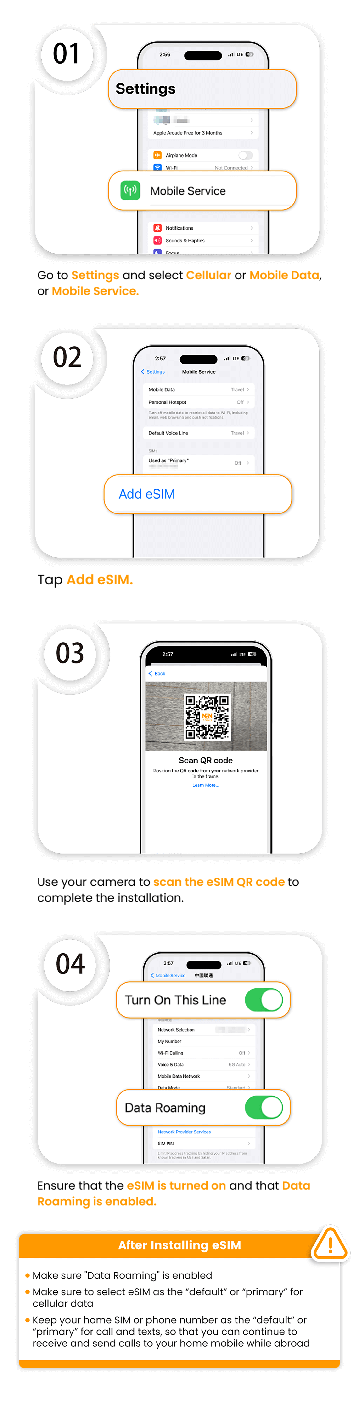 iPhone eSIM installation steps