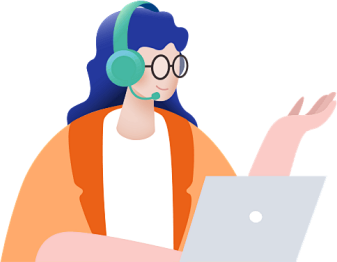 Customer support specialist at a laptop